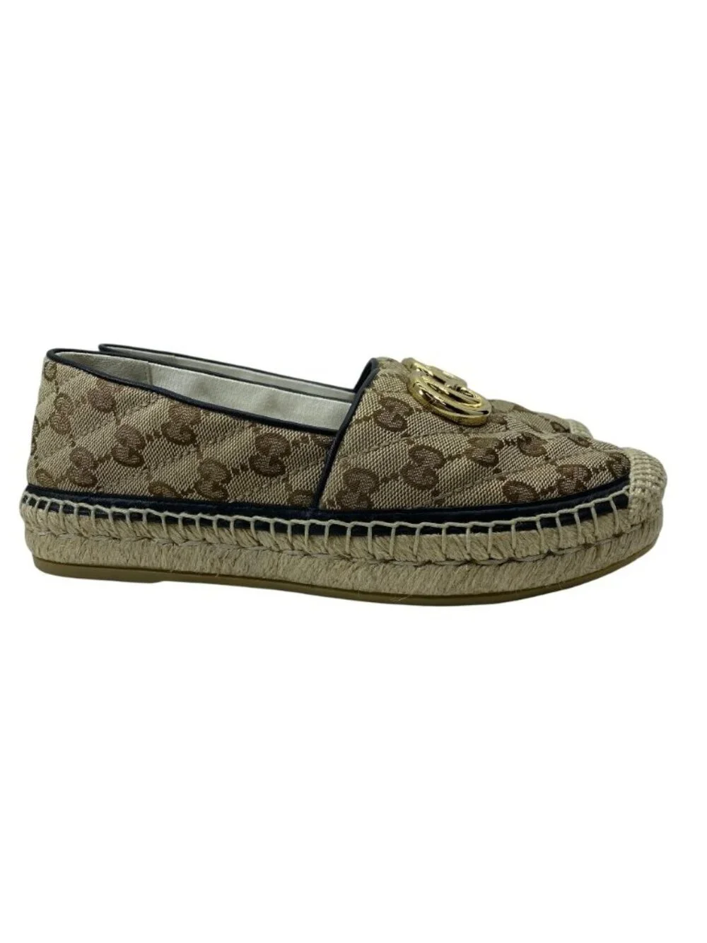 Gucci GG Matelasse Espadrille Canvas Leather Beige